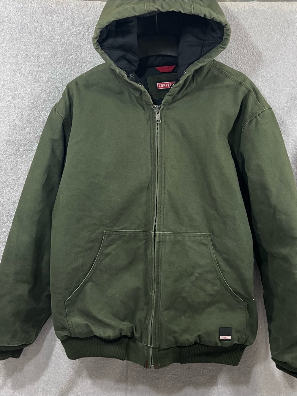 Craftsman Jacket Mens XL Duck Canvas Hooded Full Zip Insulated Bomber Workwear